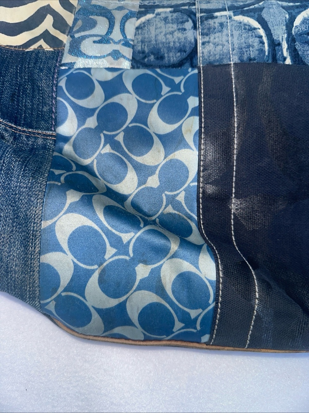 Coach Indigo Denim Blue Patchwork Ergo XL Hobo Handbag Purse Bag - Picture 9 of 17